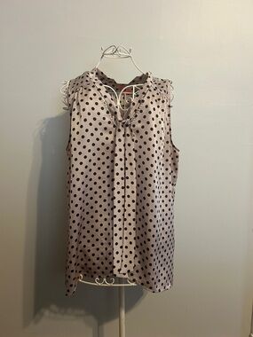 Eight Sixty Sleeveless Polka Dot Tie-Neck Blouse in Light Pink and Black